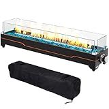 GRISUN 28" Table Top Propane Fire Pit, 45,000 BTU Tabletop Gas Fire Pit, Tabletop Firepit for Patio, Outdoor Portable Fireplace, Rectangular Fire Bowl with Glass Wind Guard, Glass Beads & Cover