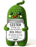 MAMAGIFTREE Funny Sister Gifts Birthday Gifts Christmas for Sister Stocking Stuffers, Big Sister Little Sister Gifts Secret Sister Gift from Sister, Handmade Crochet Pickle Present Adult Sister
