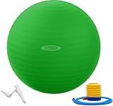 Fitvids Anti-Burst and Slip Resistant Exercise Ball Yoga Ball Fitness Ball Birthing Ball with Quick Pump, 2,000-Pound Capacity, Green, 26-inch, L