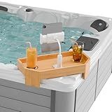POOLCOMFT Bamboo Hot Tub Tray with Adjustable Phone Holder, Non-Slip Bath Table Tray with Card & Scented Candle - Spa Gift Set for Hot Tub Owners, Women, Parents - Christmas, Birthday Gift Idea