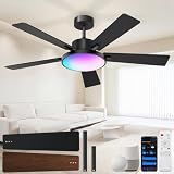 SMAVISTA RGBCW Smart 52" 2600LM LED Ceiling Fan Light with Remote, Black