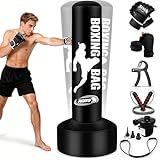 Standing Punching Bag for Adults, Boxing Bag with Stand for Stress Relief & Home Gym, Kicking Bag for MMA Training, Includes Boxing Gloves, Electric Air Pump, Grip Trainer, Jump Rope & Band