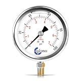CARBO Instruments 100 PSI Glycerin Liquid Filled Pressure Gauge, 4" Dial, 1/4 NPT Lower Mount, 304 Stainless Steel Case, Brass Wetted Parts, Dual Scale PSI/Bar - ASME B40.1 Grade A