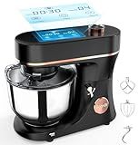 Bonnor Stand Mixer 6QT Kitchen Mixer with LED Smart Touchscreen, 11-Speed Tilt-Head Mixer with Timer, 4 Preset Menus, Stainless Steel Bowl, Dough Hook, Whisk, Beater,Black