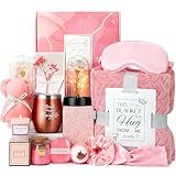Birthday and Get Well Gifts for Women - Relaxing Spa Care Package With Luxury Flannel Blanket, Light-Up Rose Flower - Unique Self Care Gift Basket for Mom, Wife, Friends
