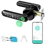 Evanshow Fingerprint Door Lock Biometric Door Knob with Keypad Keyless Entry, 5-in-1 Door Locks for Bedrooms(Fingerprint/App/Code/Key/IC Card), Home Hotel Office Apartment