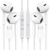 2 Packs USB C Headphones for iPhone 16/15 Phone Earbuds with Microphone & Volume Control HiFi Stereo Type C Earphones for Galaxy S23/S22/S21/S20/Ultra Note 10/20, for Pixel 7/6/6a/5/4,for OnePlus 9 8