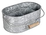 Alpha Living Home Galvanized Metal Utensil Caddy - Rustic Farmhouse Organizer Metal Garden Caddy with 4 Compartments and Wooden Handle for Kitchen, Buffet & Outdoor Events (Silver)