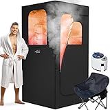 ouluu Large Portable Steam Sauna, 3L Steamer Portable Sauna Box for Home, Personal Sauna with Big Sauna Chair, Remote Control, 3.2’ x 3.2’ x 6.0’, Black, 1200W