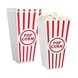 Novelty Place Plastic Red White Striped Classic Popcorn Containers for Movie Night - 7.8 inch Tall x 3.8 inch Square (4 Pack)