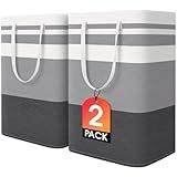 HomeHacks 2 Pack Large Laundry Baskets, Laundry Hampers Bags (Grey 75Lx2) | Waterproof, Freestanding, Collapsible Clothes Hamper with Reinforced Handles in Laundry Room, Dorm, Bathroom, Bedroom