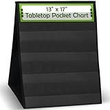 Essex Wares – 1 Pack - 13" Wide x 17" Tall Tabletop Pocket Chart, Black - Double Sided with 5 Straps Each- Ultra-Durable Pocket Chart Stand for Classroom - Easy to Use, Reusable & Foldable