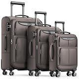 SHOWKOO Luggage Sets 3 Piece Softside Expandable Durable Suitcase Sets | Durable Oxford Fabric; Lightweight; 360°Double Spinner Wheels; TSA Lock; YKK Zippers; Light Coffee (20in/24in/28in)