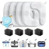 Veken Cat Water Fountain Filters, 4 Pack Replacement Filters & 4 Pack Replacement Pre-Filter Sponges Set for 50oz, 84oz, 95oz Automatic Pet Fountain Dog Water Dispenser