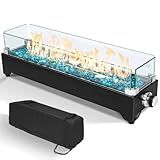 GRISUN 28" Table Top Propane Fire Pit, 45,000 BTU Tabletop Gas Fire Pit, Tabletop Firepit for Patio, Outdoor Portable Fireplace, Rectangular Fire Bowl with Glass Wind Guard, Glass Beads & Cover
