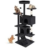 FDW | 54" Cat Tree Tower | Dark Gray | Multi-Level Indoor Activity Center with Sisal Scratching Posts, Condos, Plush Perches, Hanging Cat Toys | Sturdy, Easy to Assemble | for Kittens & Adult Cats