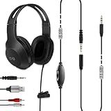 DUNGZDUZ 20Ft Extra Long Cord Headphones for TV & PC with Volume Control, Wired TV Headset with Extension Cable, 3.5mm Aux Jack with USB & RCA Adapters for More TVs, Senior Friendly