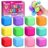 12 Pack Slow Rising Stress Cube, Dough Stress Balls Squishy Fidget Toys for Anxiety Relief, Soft Fidget Cube, Pull Stretch Squishy Toys for Classroom Prize, Party Favors for Kids Adults
