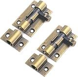 MY MIRONEY Heavy Duty 1.5 Inch Gate Latch (2 Pack) - Brass Sliding Barrel Bolt Lock for Wooden Fence and Barn Door & Cabinets with Anti-Rust Coating & Security Screws, Antique Bronze