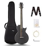 Enya Nova Go Carbon Fiber Travel Acoustic Guitar | 1/2 Size Lightweight Moisture-Proof Guitara | Adult & Beginner Portable Guitar with Gig Bag & Accessories (Black)