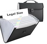Extra Large Legal Size/Foolscap 12 Pockets Accordion File Organizer with Handle, TRANBO Portable Expanding File Folder, Expandable Plastic Document Organizer for Travel School Office - Black