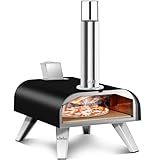BIG HORN OUTDOORS 12" Woodfire Pizza Stone Oven, 887°F Outdoor Stainless Pizza Cooker, Portable for Party Usage, Black