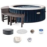 INTEX PureSpa 4 Person Inflatable Hot Tub Bundle w/Energy-Efficient Cover
