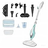 OLIXIS 10-in-1 Steam Mop, 1550W Detachable Handheld Steam Cleaner for Floor Cleaning, 16.4FT Cord, 2 Washable Pads, Multi-Purpose Floor Steamer for Hardwood, Carpet, Tile, Grout, Windows, White Green
