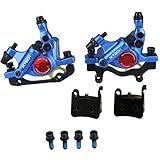 PETCHOR HB-100 Line Pulling Hydraulic Disc Brake Calipers，Mechanical Disc Brakes for MTB, Mountain Bike, E-bike and Electric Bike 2PCS Front/Rear Black/Red/Gold (Blue)