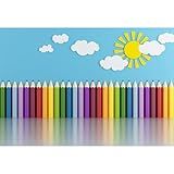 Baocicco 7x5ft Vinyl Backdrop Children's Room Interior Decor Photography Background Crayon Sun Clouds Blue Background Kindergarten Activity Children's Room Wallpaper Decor Children Portrait