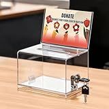 KYODOLED Clear Donation Box for Fundraising with Lock & Sign Holder, Valentines Day, Multi-Use Voting and Raffle Box, Tip Jar, Secure Storage, Durable Plastic, 6.2'' x 4.6'' x 4.0''