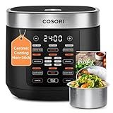 COSORI Rice Cooker 10 Cup, 24h Keep Warm, Non-stick Ceramic Inner Pot, 18 Functions Fuzzy Logic Rice Maker with Stainless Steel Steamer Basket, Sauté, Slow Cooker, Black