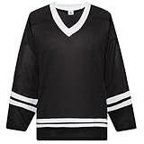 LTHYTY Blank Hockey Training Jersey Lightweight Fabric Long Sleeve for Ice Hockey Jersey Quick Dry Feature and V Neck Style(Small, Black/White)