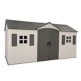 Lifetime Outdoor Storage Shed, 15x8 Ft, Desert Sand, Resin Backyard Tool Shed with Lockable Doors and UV-Protected Panels