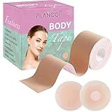 FLANCCI Boobytape for Breast Lift Includes Nipple Covers Boob Tape Breast Lift Tape Body Tape for Push up & Shape Works Great with Sticky Bra Backless Bra or Strapless Bra (2 inches - Beige)