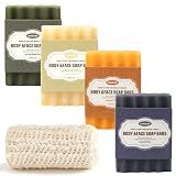 CADDISE Natural Soap Bar – Handmade Soap with Foaming Pouch, Face & Body Wash, Moisturizing & Cleansing with Tea Tree & Coconut Oil, Shea Butter, Jojoba & Honey, Gift for Men & Women, 4 Pack 16.8 Oz
