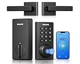 Philips WiFi Keypad Door Lock with Handle, Built-in WiFi, APP Remote Control, Voice & Fingerprint Unlock, Smart Locks for Front Door with Auto Lock, Digital Front Door Lock Set, Keyless Entry Deadbolt