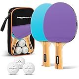 PRO-SPIN Ping Pong Paddles - High-Performance Set with Premium Table Tennis Rackets, 3-Star Ping Pong Balls, Compact Storage Case (2-Player Set, Purple/Blue)