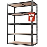 REIBII 2020LBS Storage Shelves 5 Tier Garage Shelving Heavy Duty, Adjustable Metal Shelving Unit, Garage Shelves for Basement, Warehouse, Pantry, Closet, Kitchen 72" H x 35.55" W x 16" D, Black