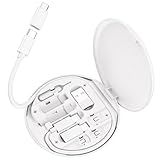 Multi USB Charging Adapter Cable Kit, C to iOS Device Cable Box, Conversion Set USB A & Type C to Male Micro/Type C/iOS Device, Data Transfer, Card Storage, Tray Eject Pin, Phone Holder (White)