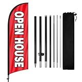 Open House Flags for Real Estate Agents With Pole Kit and Ground Stake 8Ft, Signs for Outside, Flag Sign Banner (Black/Red)