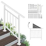 Adjustable Handrails for Outdoor Steps – White Metal Stair Railing with Installation Kit, 3 Steps Handrail or Horizontal Use, Wrought Iron Hand Rails for Outdoor Steps