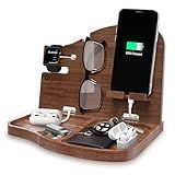 BarvA Wood Docking Station | Phone Stand & Desk Organizer | Night Stand Charging Station & Phone Holder | Compact Nightstand Organizer for Men's Accessories | Ideal Gifts for Men
