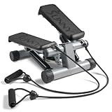 Sunny Health & Fitness Mini Stair Stepper with Resistance Bands for Cardio | Full Body Cardio Workout, Hydraulic Stepper, Removable Resistance Bands, LCD Monitor, No Assembly, 300 lb Capacity