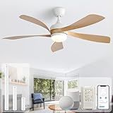 Sofucor 52" Smart Ceiling Fan, Indoor/Outdoor Ceiling Fans with Lights and Remote, Compatible with Alexa/Google/App, 3-Color Light 6-Speed Timing Reversible DC Motor for Bedroom Living Room Patio