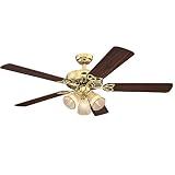 Westinghouse 7233800 Vintage Indoor Ceiling Fan with Light, 52 Inch, Polished Brass