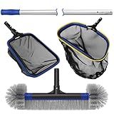 Poolvio 5-in-1 Pool Cleaning Kit - Includes Semi-Deep Skimmer Net, Aluminum Leaf Rake, 20' Pool Brush with 13ft Adjustable Pole