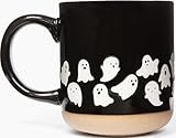 Sweet Water Decor White Ghosts Black Halloween Mugs - Halloween Coffee Mug Dishwasher & Microwave Safe - Fall Mug for Coffee & Hot Cocoa or Seasonal Brew - Black Stoneware Ghost Mugs