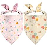 Happy Birthday Dog Bandanas, Double Sided Adjustable Birthday Party Pet Decorations 2 Pack Triangle Bibs Cat Scarf Set