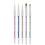 AIBEE Nail Art Brushes, 5pcs Double-Ended Acrylic Nail Brush Including 7/9/11mm Nail Liner Brush Flat Brushes and Nail Dotting Tools for Nail Art Design